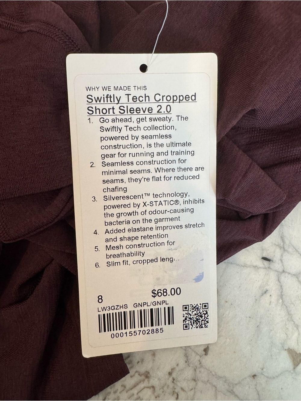 NWT New LULULEMON Swiftly Tech Cropped Short-Sleeve Shirt GNPL Goodnight Plum 8 - Picture 4 of 4